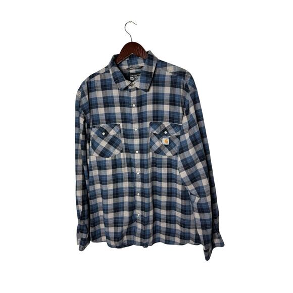 Carhartt Shirt 2XL blue Plaid Pearl Snap Rugged Flex Relaxed Long Sleeve Work - Picture 1 of 4